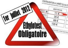 Ethylotest obligatoire au 1er juillet 2012.